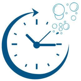 Decorative icon with a clock with bubbles illustrate cycle cleaning