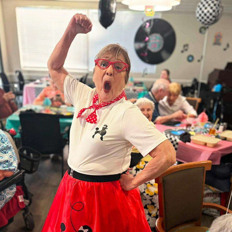Photo of FSQ Resident goofing off at Sock Hop party